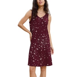 GYS Premium Bamboo Viscose Women's Nightgowns Tank Sleep Dress V Neck Soft Sleeveless Sleepwear, Wine Red Floral, Large