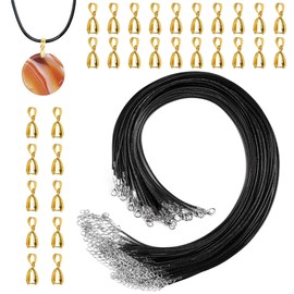 HAOBIN Pack of 60 Leather Cord Black Leather Cord Chain with Clasp 50 cm Necklace Rope Leather Cord Braided Necklace Cord DIY Necklace Accessories, 30 Leather Chains with Clasp, 30 Additional Rings