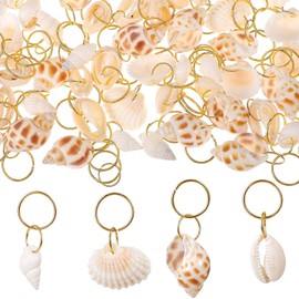 Bewudy 60 Pcs Seashell Conch Dreadlock Rings Charms, Shell Hair Clip Beach Style Braided Hair Cowrie Shells for Hair for Women Dreadlock Accessories