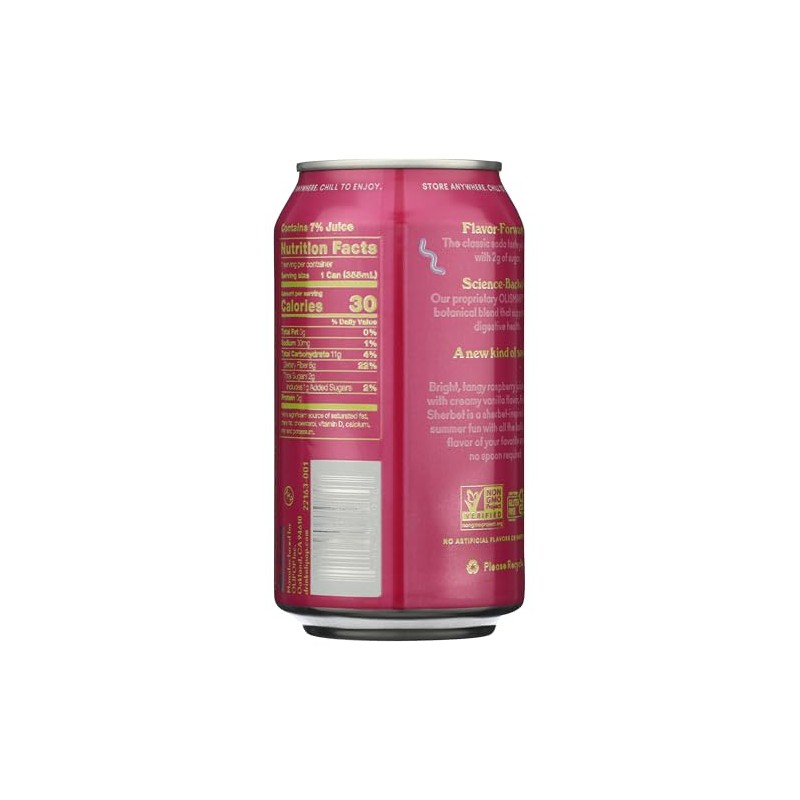 OLIPOP Raspberry Sherbet Prebiotic Soda, 12 FZ, Shelf Stable