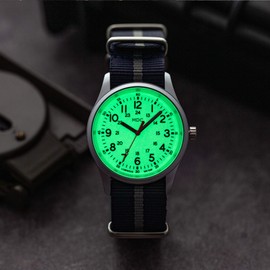 Infantry Glow in The Dark Military Watches for Men Tactical, Analog Field Mens Wrist Watch, Luminous Work Casual Outdoor Waterproof Wristwatch Blue NATO Band