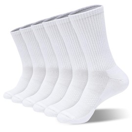Leguper 6 Pack Mens Crew Socks - Combed Cotton Cushioned Athletic Work & Running Socks for Men, Anti-Blister Sport Socks(White,9XL)