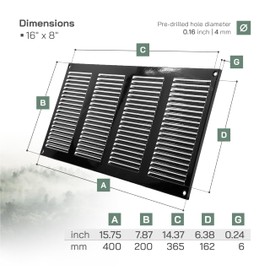 Vent Systems 16" x 8" Inch (Overall Dimensions) Pack of 2 - Black - Air Vent Cover Metal Air Return Grill with Built-in Pest Guard Screen HVAC Vent Duct Cover for Home Improvement