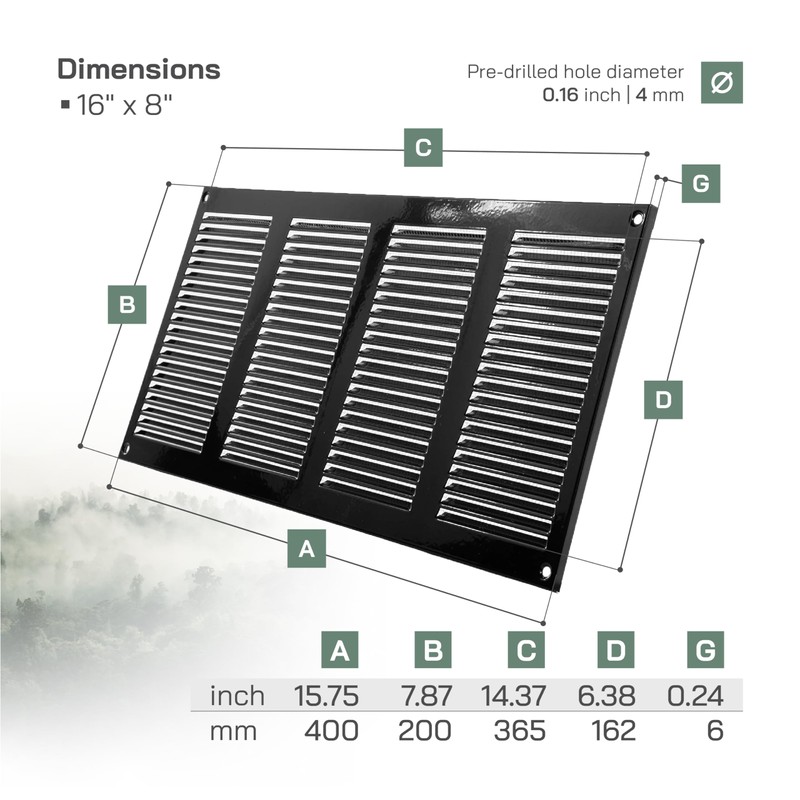 Vent Systems 16" x 8" Inch (Overall Dimensions) Pack of