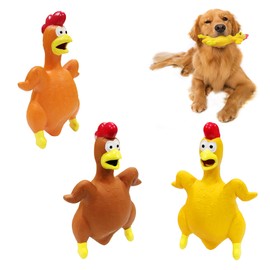 LLSPET Chicken Dog Toys,Nartural Rubber Grilled Chicken Squeaky Toys, Durable Chew Dog Toys for Small Medium Large Size Dogs, Teething Puppy Dogs (3 Packs)