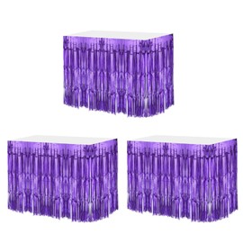 sourcing map 3 Pcs 29x108 Inch Light Purple Metallic Foil Fringe Tinsel Table Skirts for Rectangle Tables Tinsel for Wedding Birthday Party Decoration