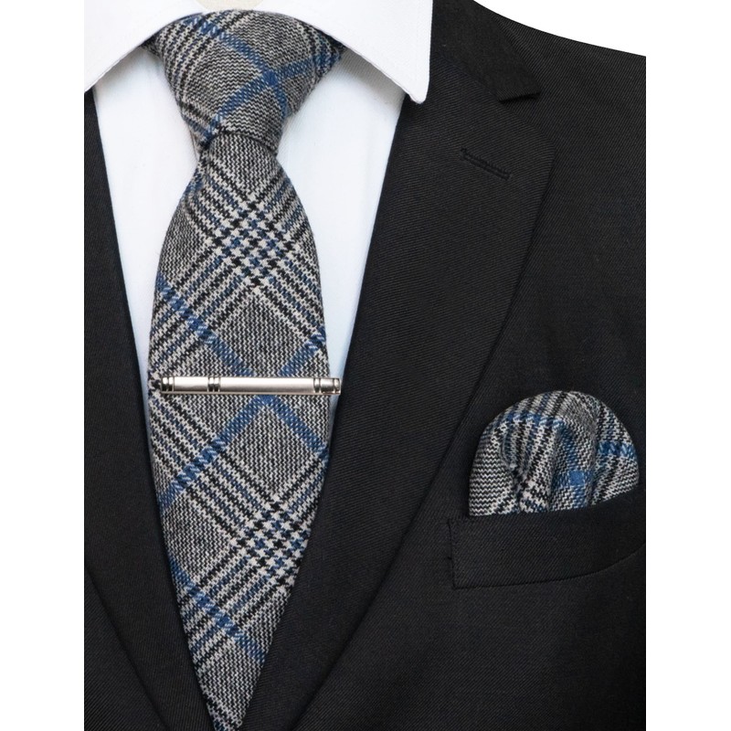 JEMYGINS Cashmere Wool Tie and Pocket Square Tie Clip Sets