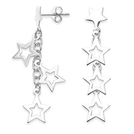 Sterling Silver Star earrings - Three star earrings on star stud - SIZE: 43mm x 9.5mm. 6171/HNbox