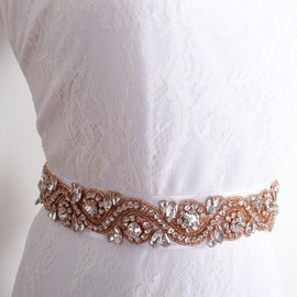 DUOBAO Wedding Belt Rhinestone Applique Crystal Rhinestones 1 Yard Length Appliques Dress Girls Beaded Sash Belts Rose Gold