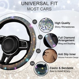NBTEPEM 8 pcs Bling Car Accessories Set for Women, Bling Rhinestone Diamond Steering Wheel Cover, Sparkly Seat Belt Covers, Bling Gear Shift Cover, Universal Fit Most Cars (Multicolor Diamond)