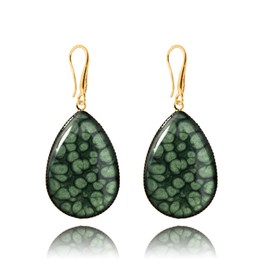 Elegant Handmade Long Teardrop Dangle Earrings for Women (Style 14- Dark Green Gold)