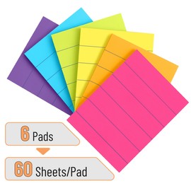 Mr. Pen Lined Sticky Notes - 6 Pads, 60 Sheets/Pad, Vibrant Colors