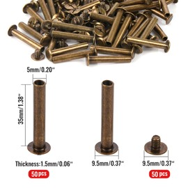Chicago Binding Screws - 5mm x 35mm Binding Posts - 9.5mm Phillips Nut - Chicago Screw Binding Post Screw Kit for DIY Leather Decoration Scrapbook Photo Albums Bookbinding (Bronze, 50 PCS)