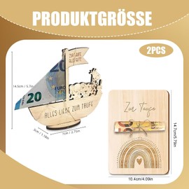 Pack of 2 Birth Christening Money Gift, Christening Gifts Boys and Girls, Wooden Gifts with Noah's Ark Design, Add Something Fine to Your Bar Gift