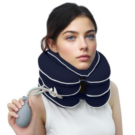Neck Stretcher with Neck Brace,Cervical Traction Neck Device,Neck Relief Tool,Adjustable Inflatable Cervical Brace,Home Use Neck Decompression New Technology Breathable Fabric Washable(Blue)