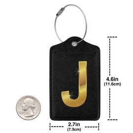 2 Pack Gold Print "J" Lettering Luggage Tag for Suitcase, Steel Loop with Privacy Cover ID Label, Travel Birthday Gift for Men Women