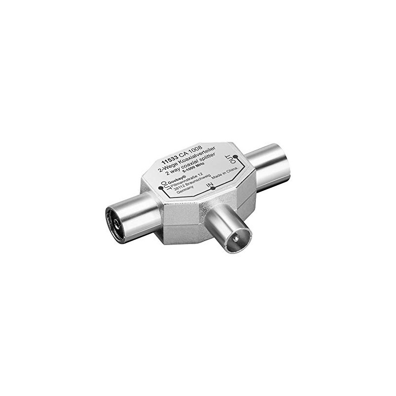 goobay 2 way distributor (RF), 2x coaxjack/coax plug metal housing