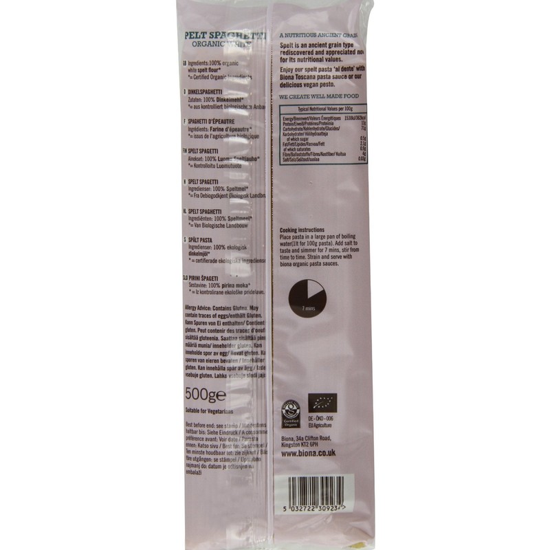 Biona Organic Spelt Spaghetti White 500g - Pack of 2