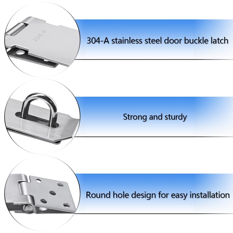 2Pcs Stainless Steel Gate Lock Hasp, Safety Packlock Clasp Hasp