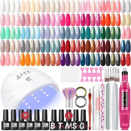 53pcs Gel Nail Polish Kit with U V light and Drill Starter Kit 35 Colors Gel Nail Polish with 5pcs Top Base Coat Nail Art All Seasons Professional Gel Manicure Kit DIY at Home Gifts for Women:_40pc Classic Seasons colorful set