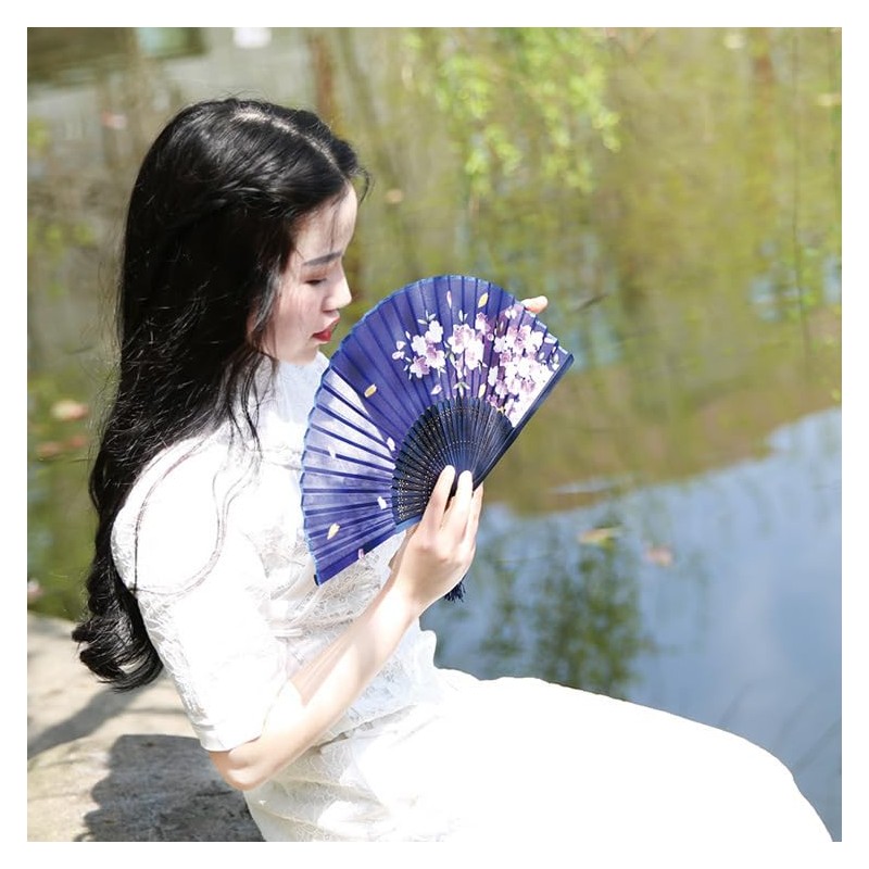 JOMA-E Shop Women's Folding Fan Rayon Dance Fan with Tassel,
