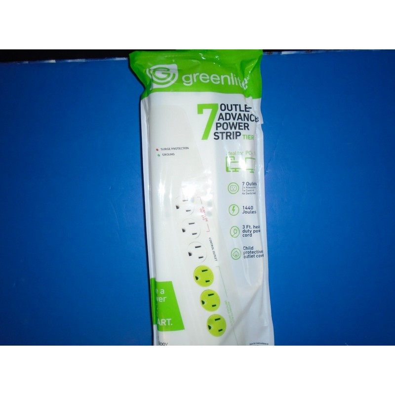 Greenlite 7-Outlet Advanced Power Strip, Energy Saving Surge Protection