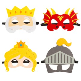 INF-STAR Dragon & Knight Story Felt Masks - 4pcs Fairy Tale Costume Kit for Kids, Toddler Role Play, Bedtime Stories, Learning, and Party Favors