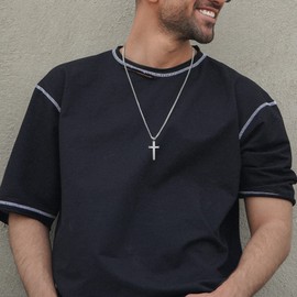 Raymard 925 Sterling Silver High Polished Cross Necklace for Men,Christian Cross Pendant Jewelry for Men, 24" Rolo Chain Cross Jewelry-Silver