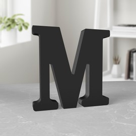 Aruatu 6 Inch Black Wood Letters Unfinished Wood Letters for Wall Decor Decorative Standing Letters Slices Sign Board Decoration for Craft Home Party Projects (M)
