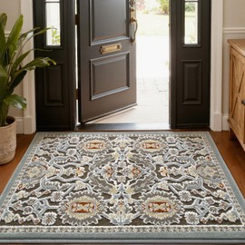 LUMI Indoor Door Mat for Entrance 26x46, Luxury Traditional Front Doormat with Non-Slip Latex Rubber Backing, Soft, Dirt Trapper, Washable Mats for Inside Entryway, Patio, Flower Whipser