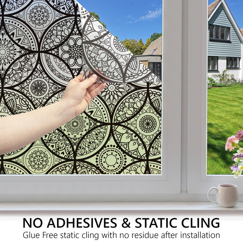 DKTIE Boho Stained Glass Look Window Privacy Film with Installation