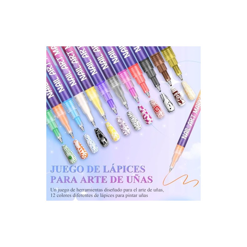 Juego de 12 Rotuladores para Nail Art Nuevos Rotuladores Para