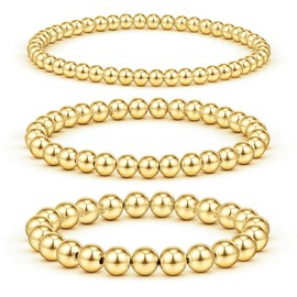 GLIJWELE Gold Beaded Bracelets for Women, 14K Gold Plated Bead Bracelet for Women Stackable Gold Bead Bracelets for Women Layered Gold Bracelets for Women Gold Jewelry for Women
