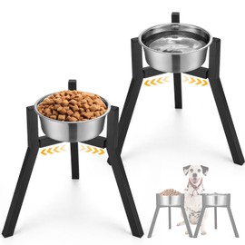 Blulu 2 Pack Adjustable Raised Dog Bowl Stand for Water and Food for Large Dogs, Metal Width Elevated Dog Bowls Holder Wide 7-10.6" Heights 13" Anti-Slip Bowl Stand, Bowl Not Included(Black)