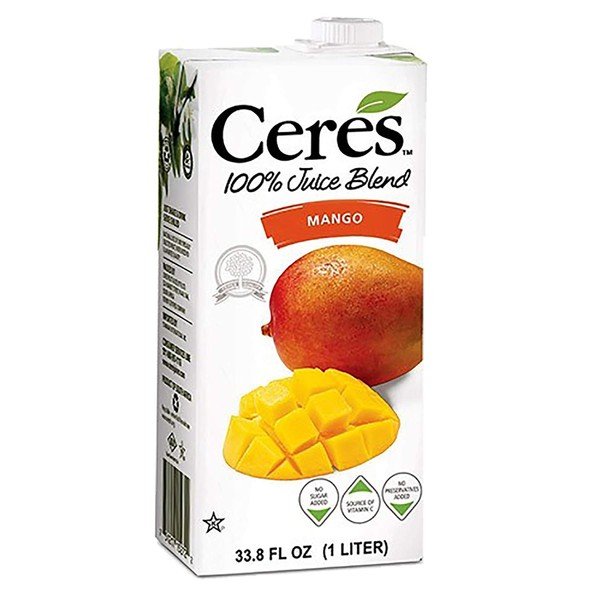 Ceres 100% All Natural Pure Fruit Juice Blend, Mango - Gluten Free, Rich in Vitamin C, No Added Sugar or Preservatives, Cholesterol Free - 33.8 FL OZ (Pack of 6)