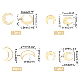 SUPERFINDINGS Pack of 40 4 Style Brass Moon Pendants Hollow Half Moon Frame Charms Unplated Filigree Crescent Moon Pendant for Bracelets Jewellery Making Hole: 1 1.4 mm