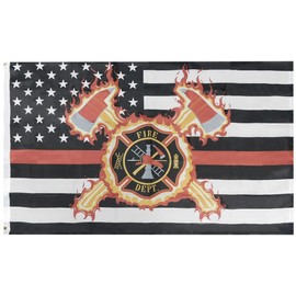 USA Thin Red Line Fire Axes Flame Fire Dept Department Premium Quality Fade Resistant 3x5 3'x5' 68D Woven Poly Nylon Flag Banner