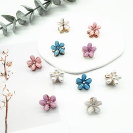 10 Pcs Mini Cute Flower-Shaped Hair Clips for Girls, Multicolor Crystal Hair Barrettes for Long Braid Hairstyles, Pearl Hairpin for Women Hair Accessories (10 Pcs- Mix Color)