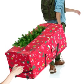 Rolling Christmas Tree Storage Bag - 9 Ft Xmas Tree Storage Bag for Artificial Trees，600D Waterproof Oxford，Dual Zippered with Durable Wheels & Handles, Dolly-Style Duffle Xmas Storage Container