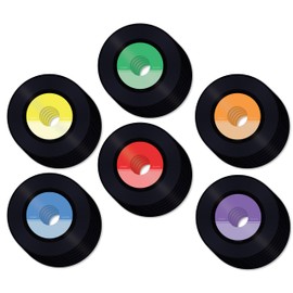 Vinyl Record 7" Paper Cutouts 36 ct | Disco Party Decorations, Groovy Classroom Wall Decor, Rock Music Bulletin Board Cut Outs with Glue Dots