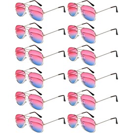 OWL 12 Pieces Bulk of Aviator Sunglasses Two Tone Pink Blue Lens Gold Metal Frame