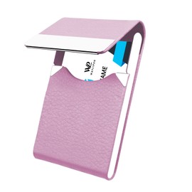 Waylipun Business Card Holders, Professional PU Leather Business Card Case, Slim Metal Pocket Card Holder with Magnetic Shut - Keep Business Cards in Immaculate Condition (Pink)