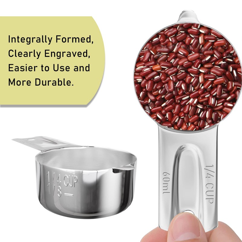 BERYLER 2PCS 1/4Cup (60ml, 2oz) Single Measuring Cup, Stainless Steel