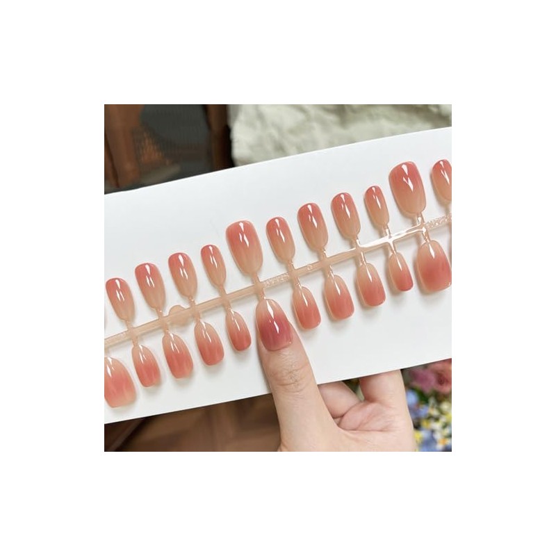 30 uñas postizas cortas ovaladas con degradado en degradado rosa