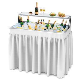 Bar Chill Table for Events – White Double-Layer Foldable Cooler with Skirt & Drain Hose, Collapsible Beverage Tub for BBQ, Camping, Patio Pool Parties, Outdoor Folding Bartending Station