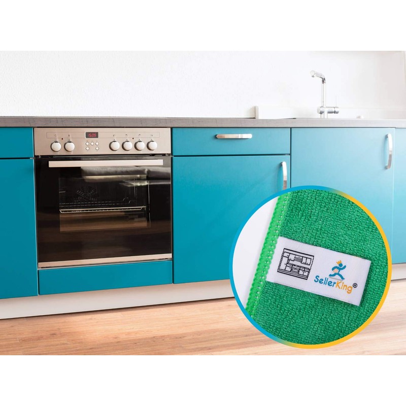 SellerKing® 6 Microfibre Cloths Green (3) and Blue (3) Microfibre