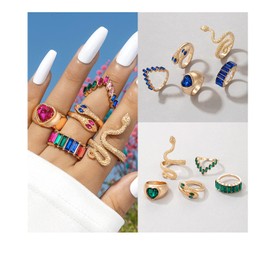 MIFYNN Snake Ring for Women Gold Snake Knuckle Rings Set Stackable Snake Ring Boho Crystal Heart Finger Ring Vintage Punk Evil Eye Rings for Women Snake Jewelry