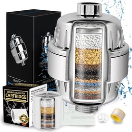 20 Etapas Filtro de Agua para Regadera, Benanei Filtro de Ducha Agua Universal con Cartucho de Filtro Reemplazable - Elimina Cloro, Impurezas, Metales Pesados, y Olores