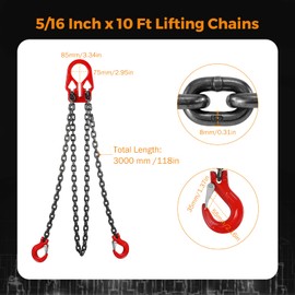 BEAMNOVA Lifting Chains with Adjuster Hooks, 5/16 Inch x 10 Ft, 7000lbs / 3.18 Tons, Chain Slings for Engine Hoist 2 Legs Industrial Grab Hook Heavy Duty