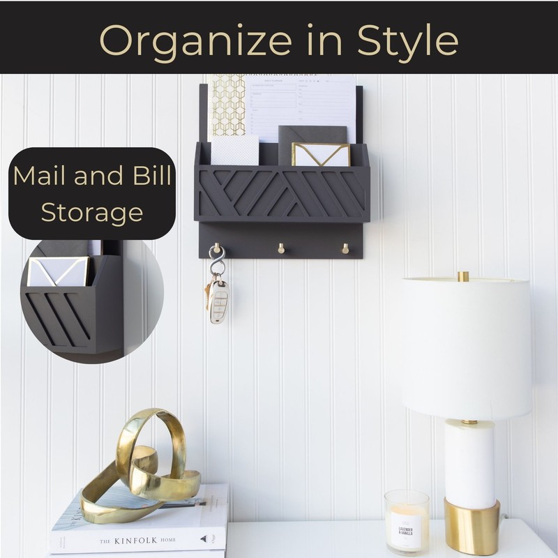 BLU MONACO Mail Organizer Wall Mounted - Grey Wood Wall